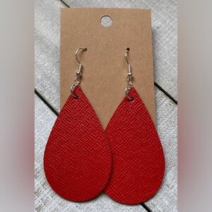 Bright Red Leather Earrings